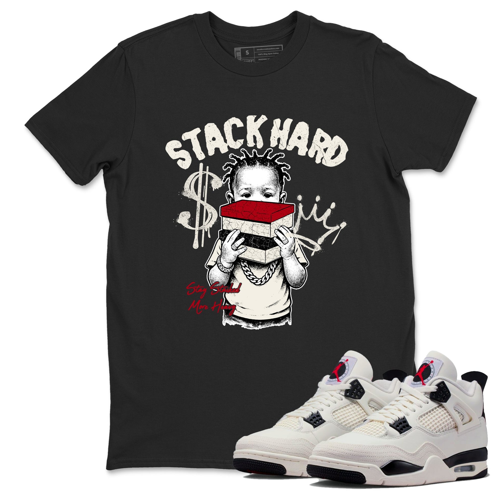 Sneaker match tees – Sneaker Tees To Match Air Jordan 4 Flight Club Shoes – Stack Hard Tee Black 1