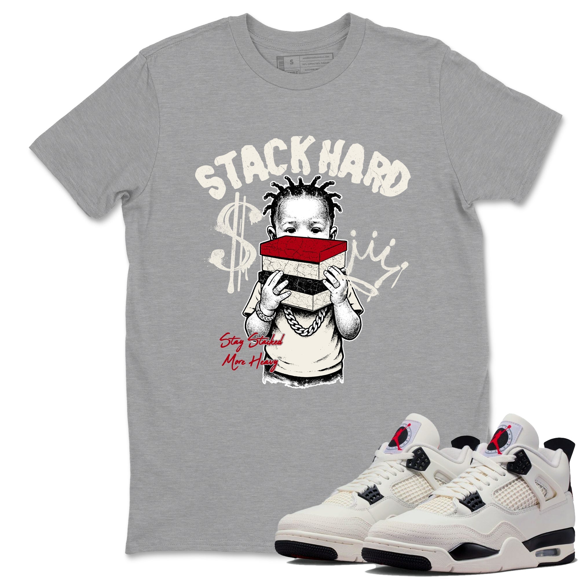 Sneaker match tees – Sneaker Tees To Match Air Jordan 4 Flight Club Shoes – Stack Hard Tee Heather Grey 1