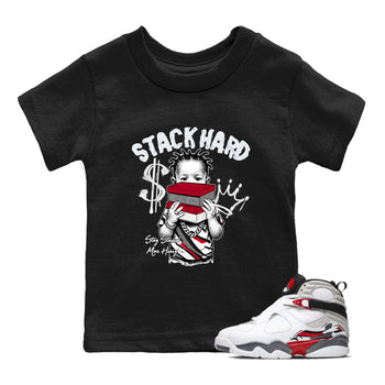 Sneaker match tees – Sneaker Tees To Match Air Jordan 8 Bunny Shoes Air Jordan 8 Bunny White and True Red – Stack Hard Kids T-Shirt Black 1