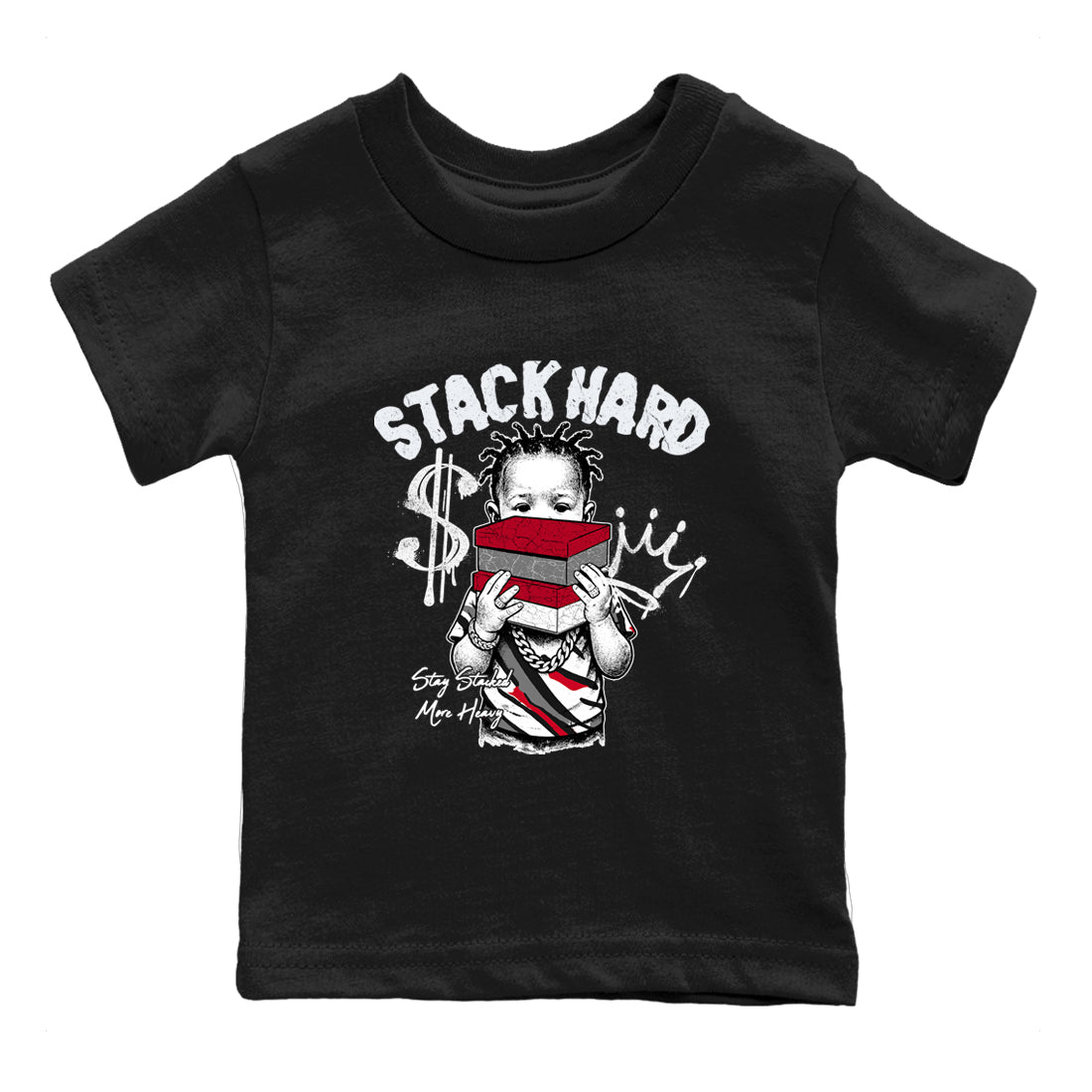 Sneaker match tees – Sneaker Tees To Match Air Jordan 8 Bunny Shoes Air Jordan 8 Bunny White and True Red – Stack Hard Kids T-Shirt Black 2