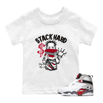 Sneaker match tees – Sneaker Tees To Match Air Jordan 8 Bunny Shoes Air Jordan 8 Bunny White and True Red – Stack Hard Kids T-Shirt White 1