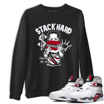 Sneaker match tees – Sneaker Tees To Match Air Jordan 8 Bunny Shoes Air Jordan 8 Bunny White and True Red – Stack Hard Tee Black 1