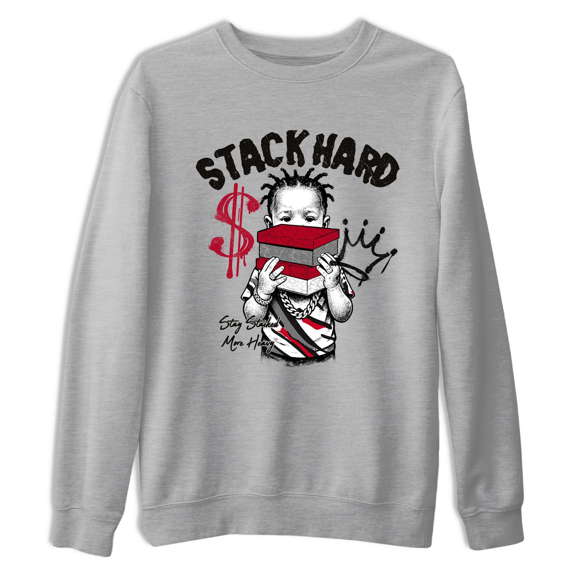 Sneaker match tees – Sneaker Tees To Match Air Jordan 8 Bunny Shoes Air Jordan 8 Bunny White and True Red – Stack Hard Tee Heather Grey 2