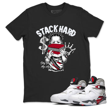 Sneaker match tees – Sneaker Tees To Match Air Jordan 8 Bunny Shoes Air Jordan 8 Bunny White and True Red – Stack Hard Tee Black 1