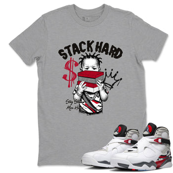 Sneaker match tees – Sneaker Tees To Match Air Jordan 8 Bunny Shoes Air Jordan 8 Bunny White and True Red – Stack Hard Tee Heather Grey 1