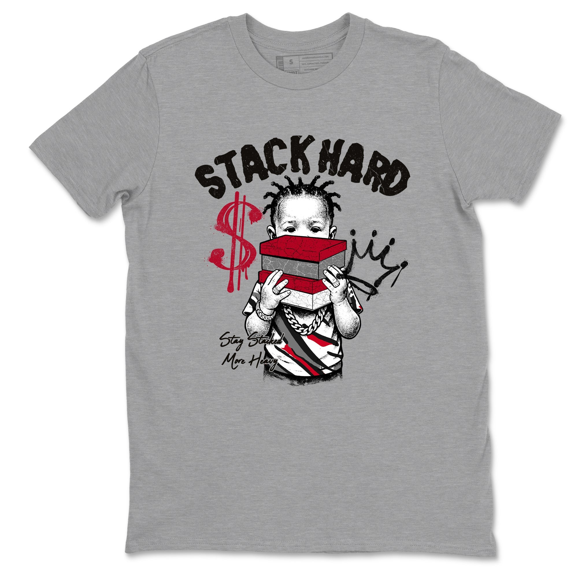 Sneaker match tees – Sneaker Tees To Match Air Jordan 8 Bunny Shoes Air Jordan 8 Bunny White and True Red – Stack Hard Tee Heather Grey 2