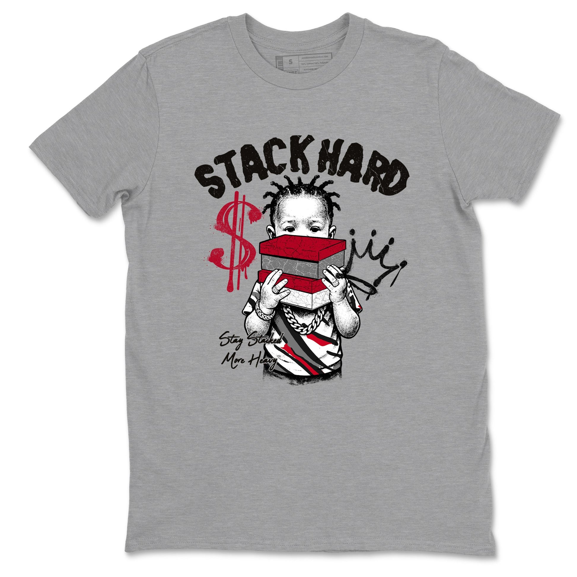 Sneaker match tees – Sneaker Tees To Match Air Jordan 8 Bunny Shoes Air Jordan 8 Bunny White and True Red – Stack Hard Tee Heather Grey 2