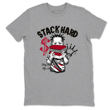 Sneaker match tees – Sneaker Tees To Match Air Jordan 8 Bunny Shoes Air Jordan 8 Bunny White and True Red – Stack Hard Tee Heather Grey 2