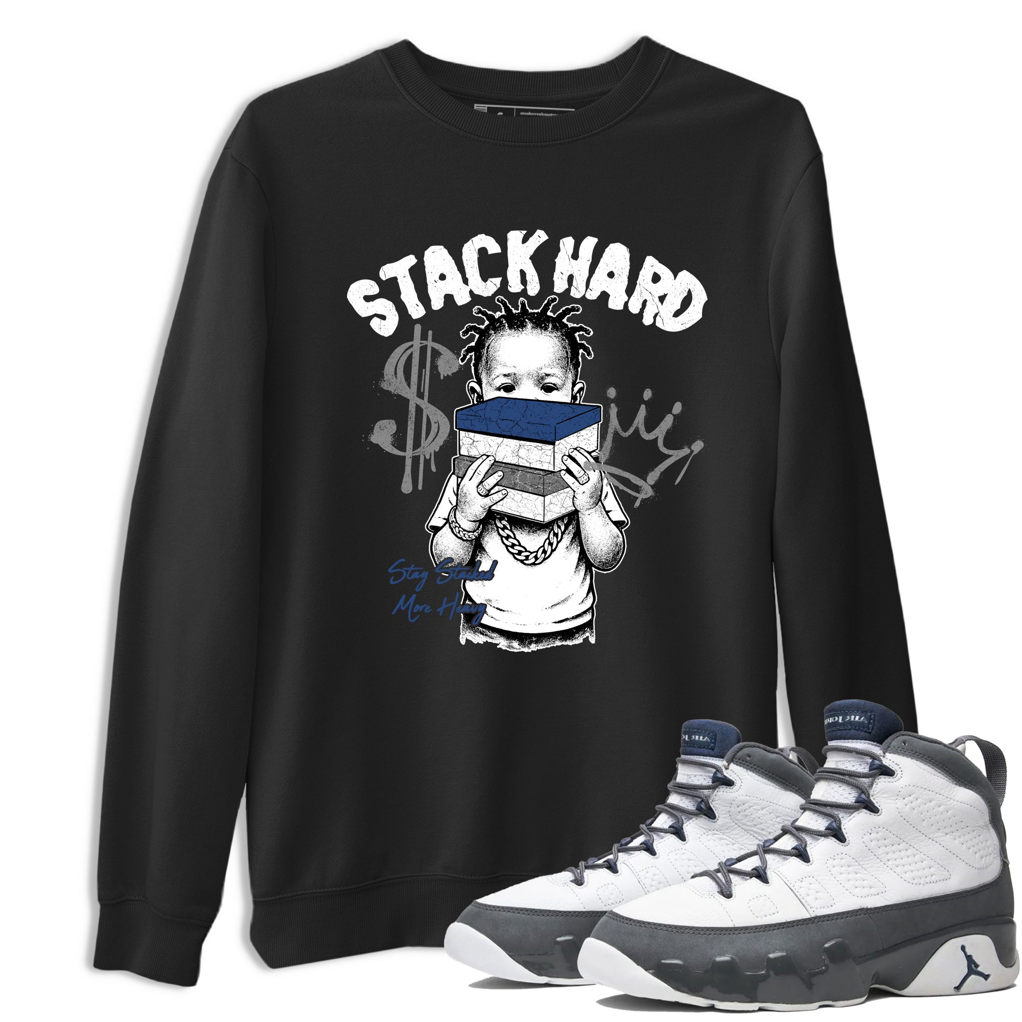 Sneaker match tees – Sneaker Tees To Match Air Jordan 9 Flint Grey Shoes – Stack Hard Tee Black 1