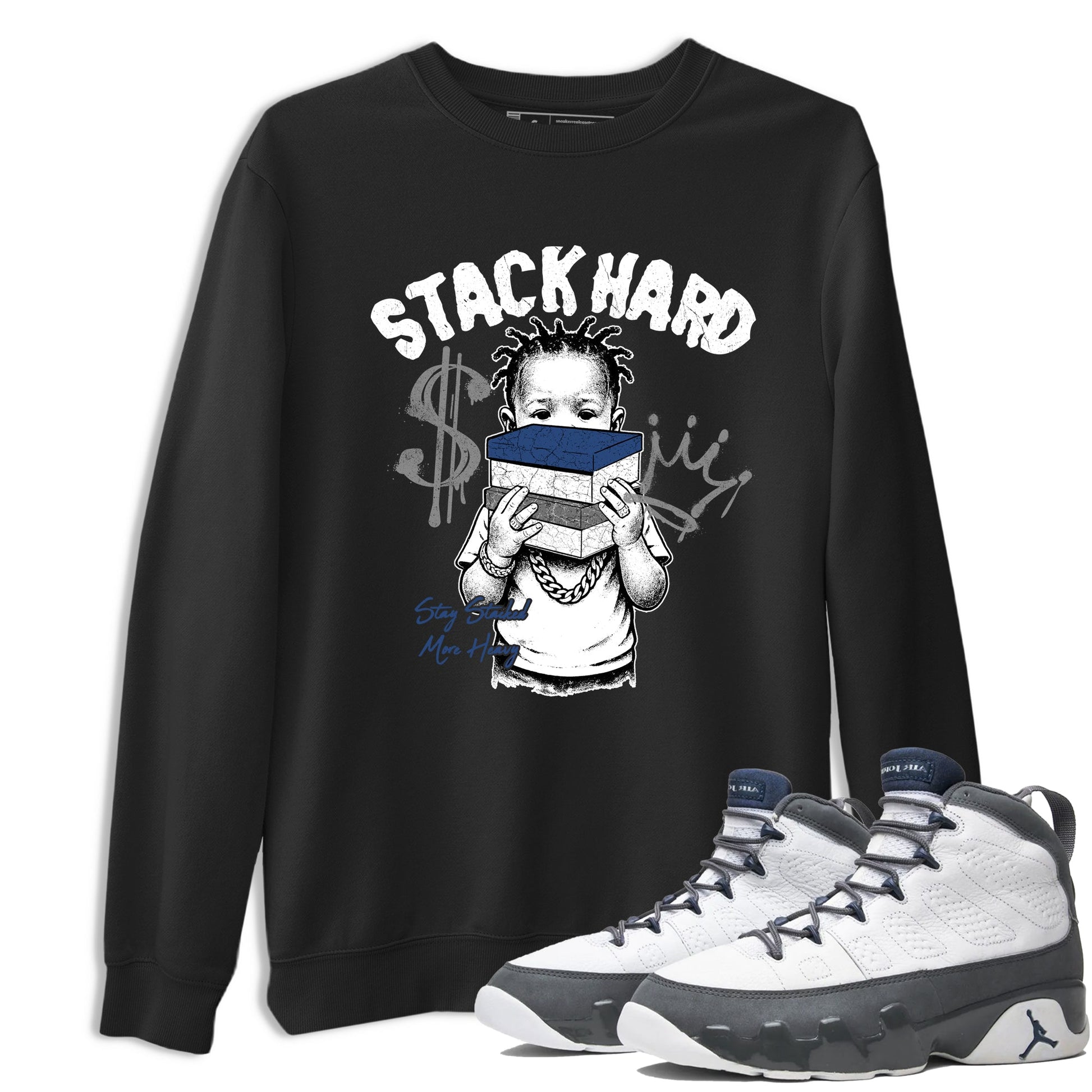 Sneaker match tees – Sneaker Tees To Match Air Jordan 9 Flint Grey Shoes – Stack Hard Tee Black 1