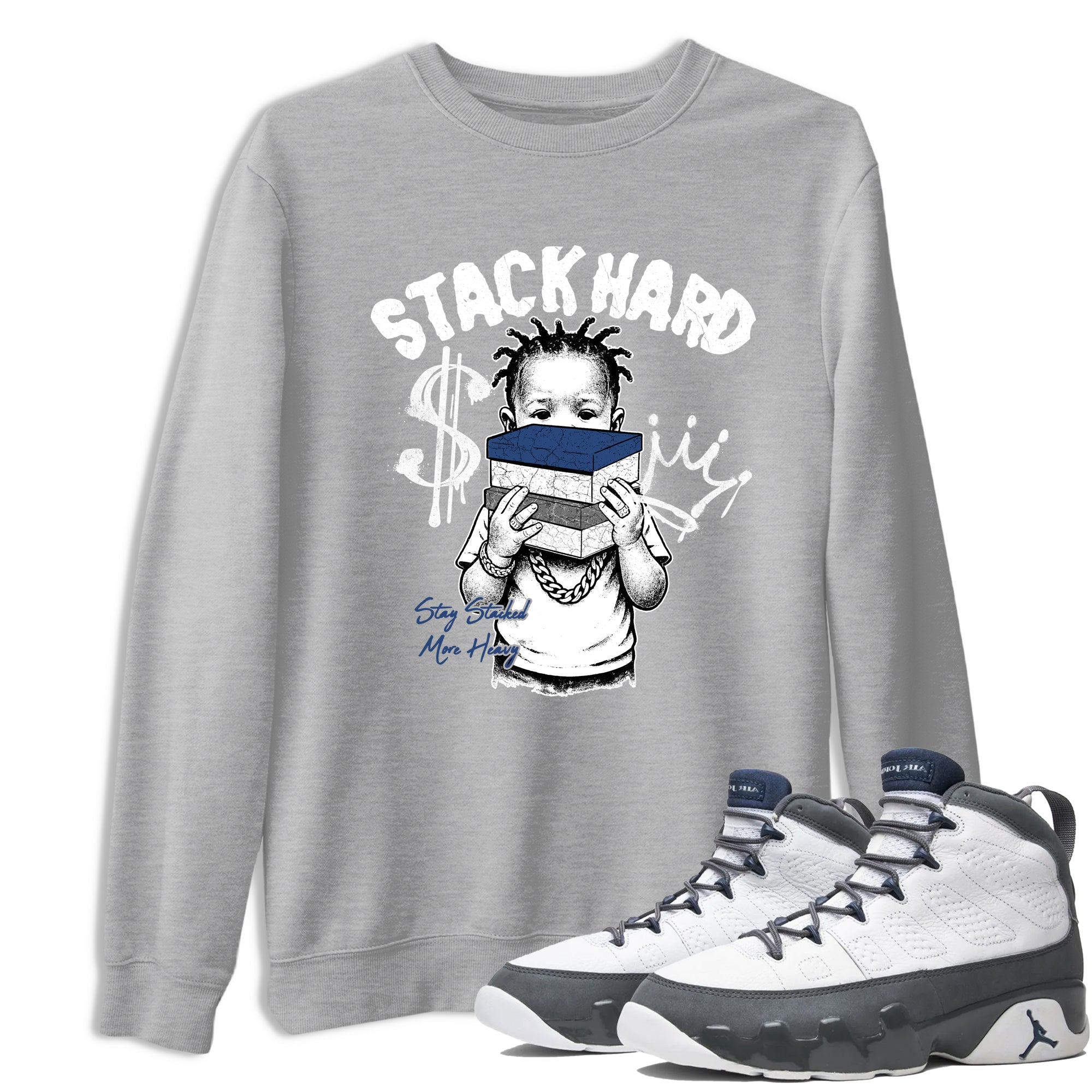 Sneaker match tees – Sneaker Tees To Match Air Jordan 9 Flint Grey Shoes – Stack Hard Tee Heather Grey 1