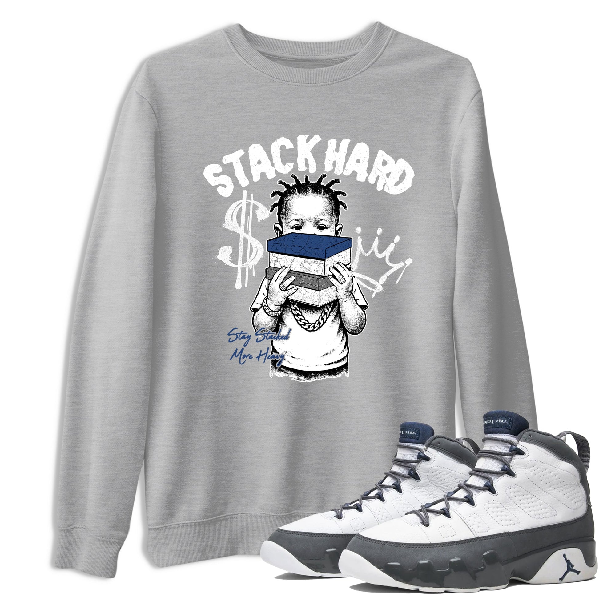 Sneaker match tees – Sneaker Tees To Match Air Jordan 9 Flint Grey Shoes – Stack Hard Tee Heather Grey 1