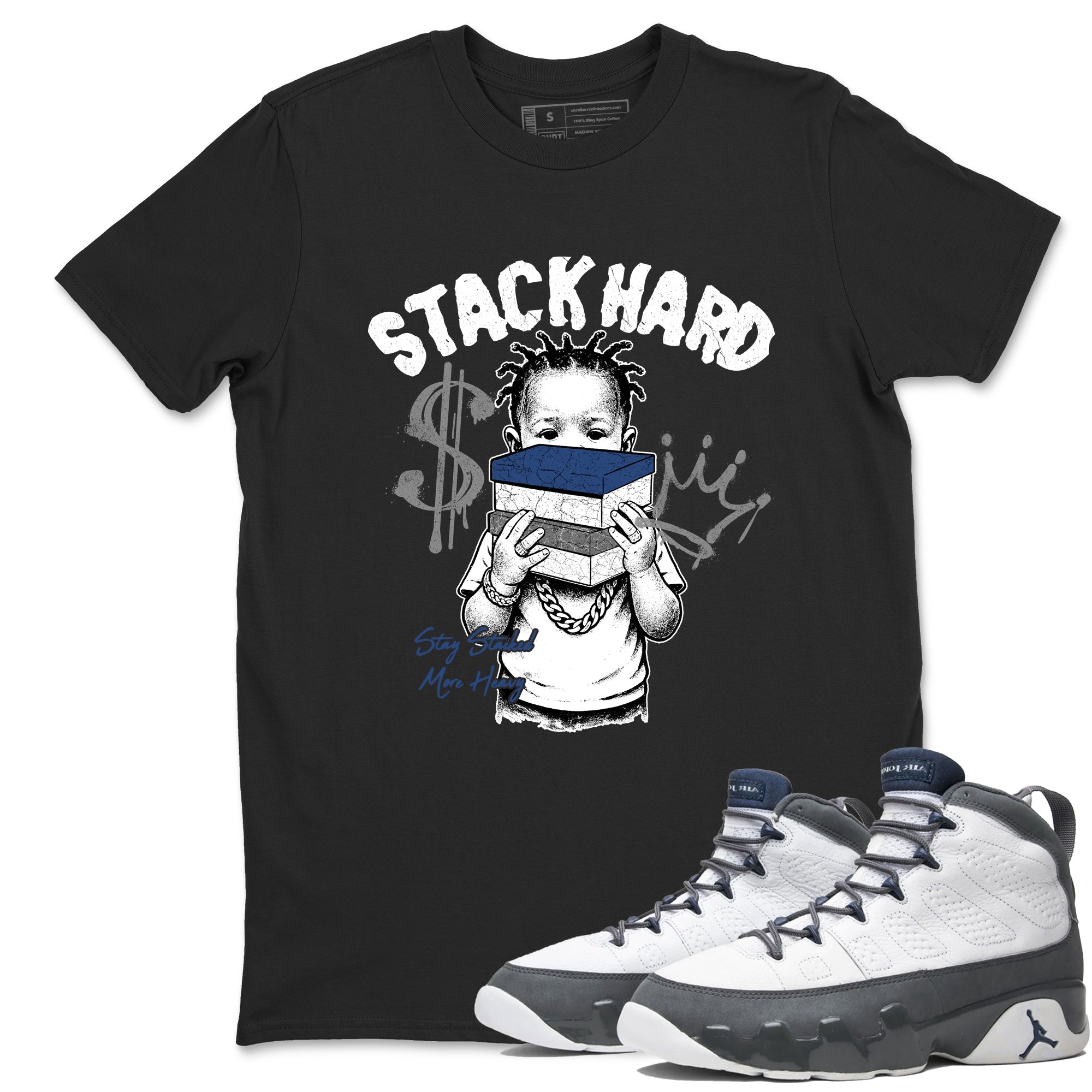 Sneaker match tees – Sneaker Tees To Match Air Jordan 9 Flint Grey Shoes – Stack Hard Tee Black 1
