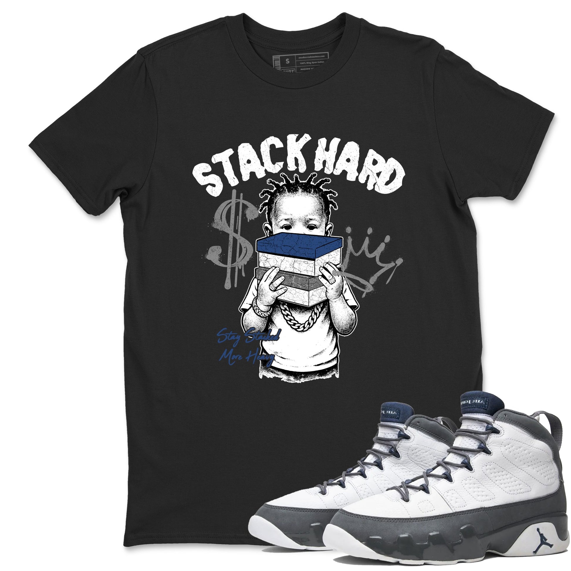 Sneaker match tees – Sneaker Tees To Match Air Jordan 9 Flint Grey Shoes – Stack Hard Tee Black 1