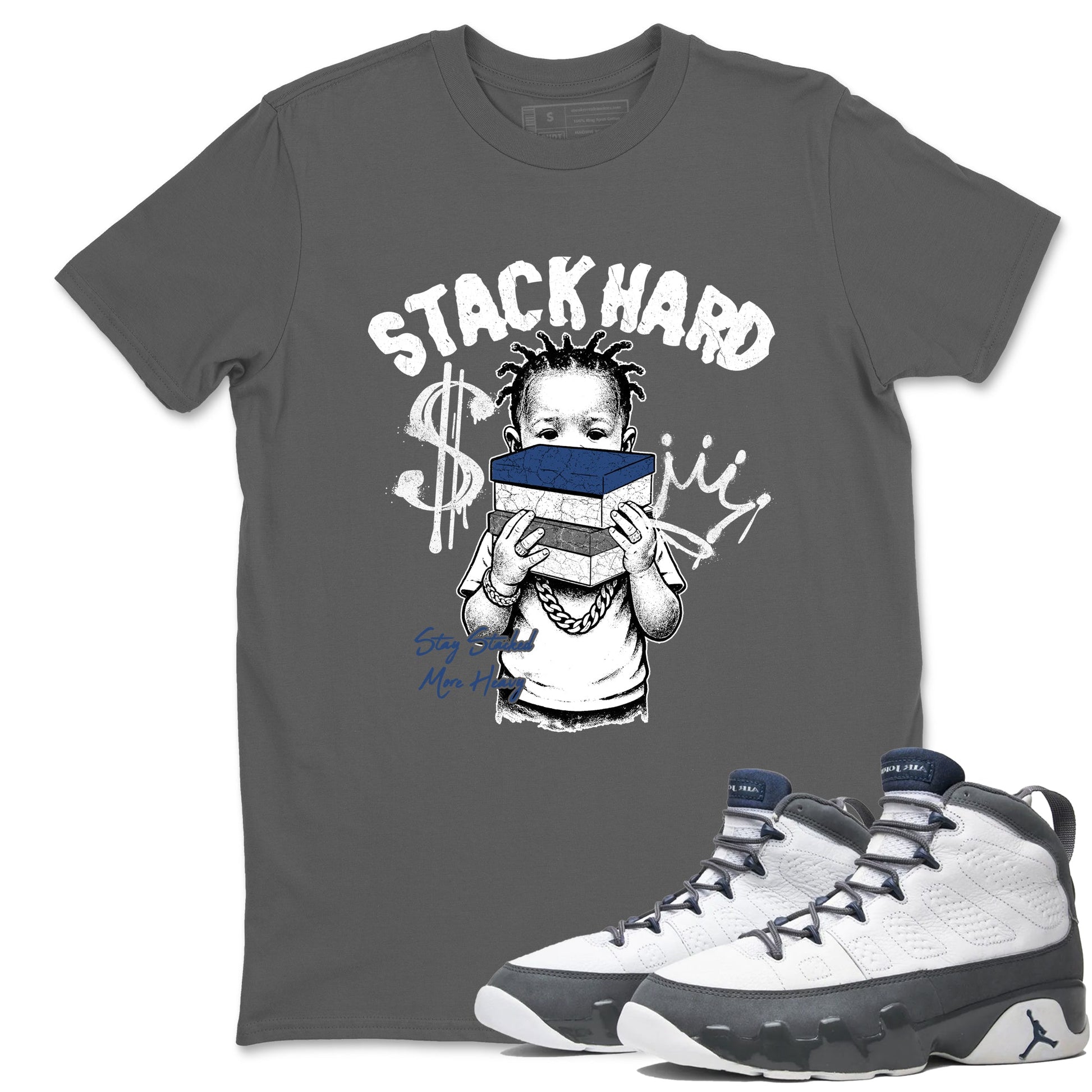 Sneaker match tees – Sneaker Tees To Match Air Jordan 9 Flint Grey Shoes – Stack Hard Tee Cool Grey 1