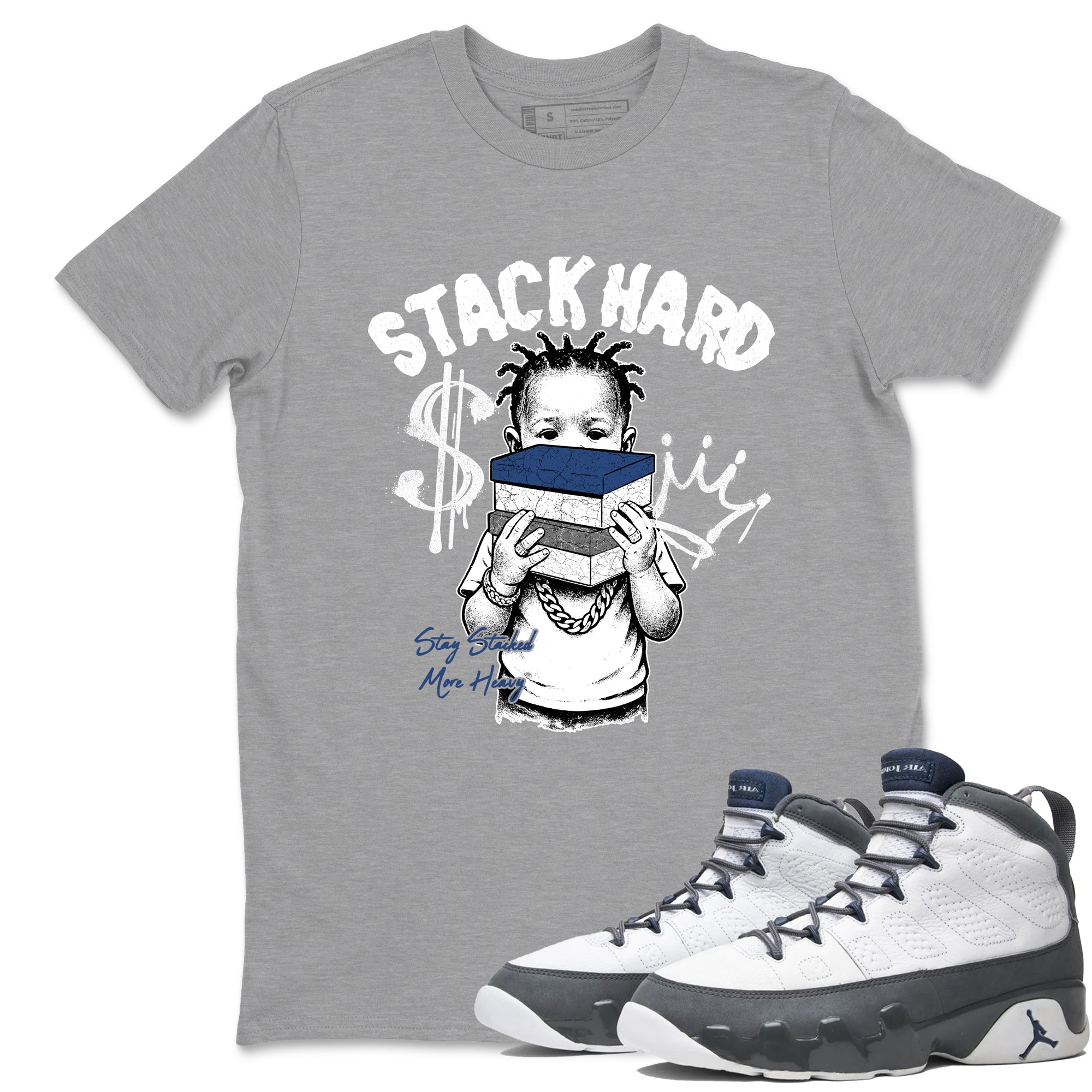 Sneaker match tees – Sneaker Tees To Match Air Jordan 9 Flint Grey Shoes – Stack Hard Tee Heather Grey 1