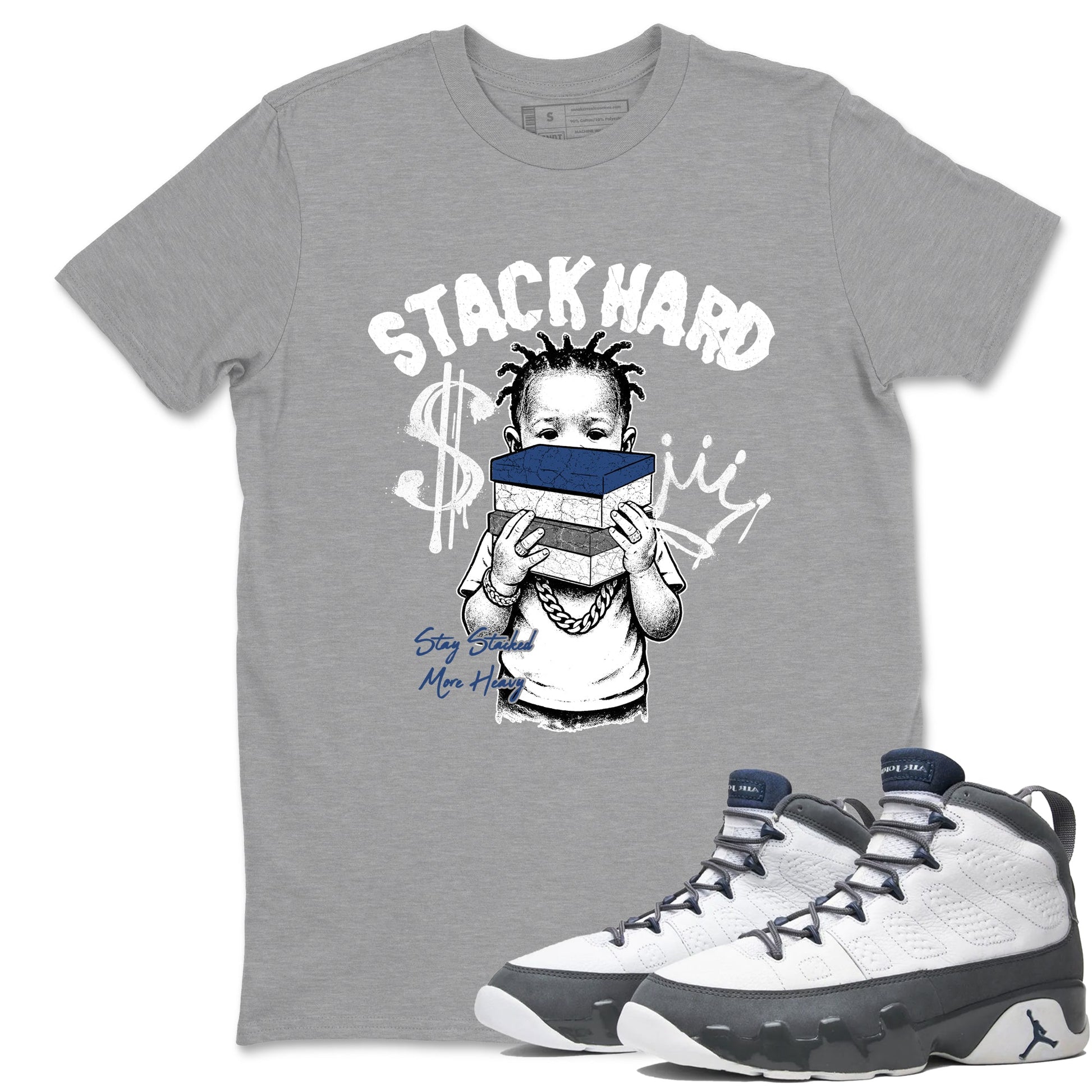 Sneaker match tees – Sneaker Tees To Match Air Jordan 9 Flint Grey Shoes – Stack Hard Tee Heather Grey 1