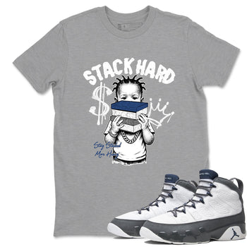 Sneaker match tees – Sneaker Tees To Match Air Jordan 9 Flint Grey Shoes – Stack Hard Tee Heather Grey 1