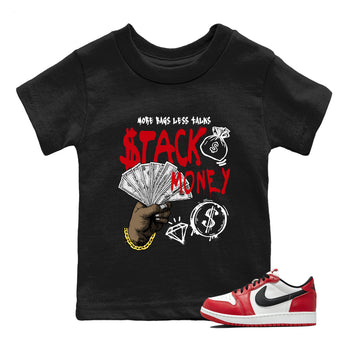Sneaker match tees – Sneaker Tees To Match Air Jordan 1 Chicago Shoes – Stack Money Kids T-Shirt Black 1