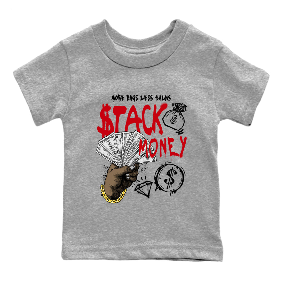 Sneaker match tees – Sneaker Tees To Match Air Jordan 1 Chicago Shoes – Stack Money Kids T-Shirt Heather Grey 2