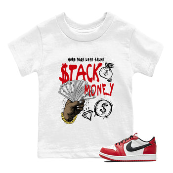 Sneaker match tees – Sneaker Tees To Match Air Jordan 1 Chicago Shoes – Stack Money Kids T-Shirt White 1