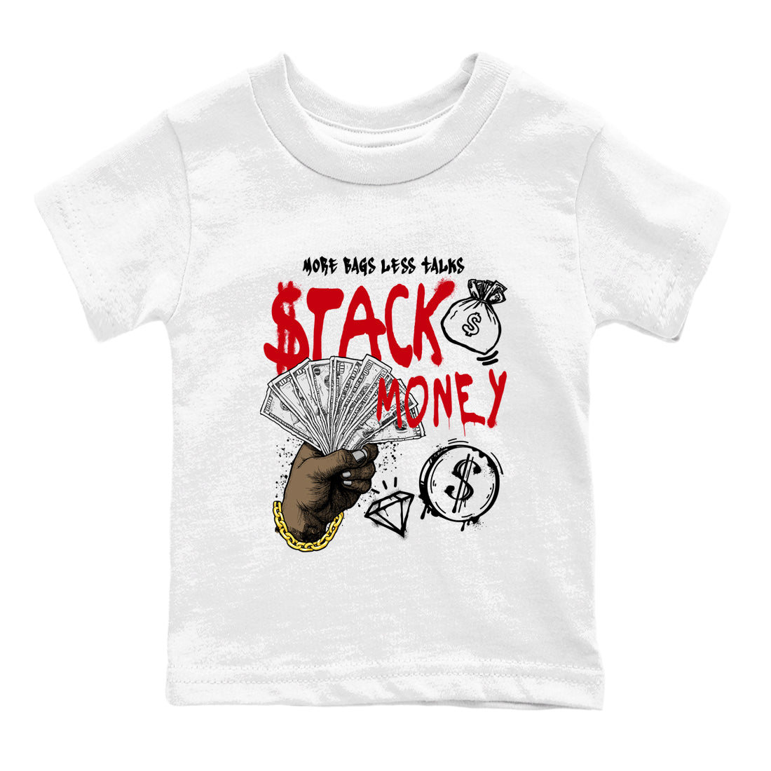 Sneaker match tees – Sneaker Tees To Match Air Jordan 1 Chicago Shoes – Stack Money Kids T-Shirt White 2