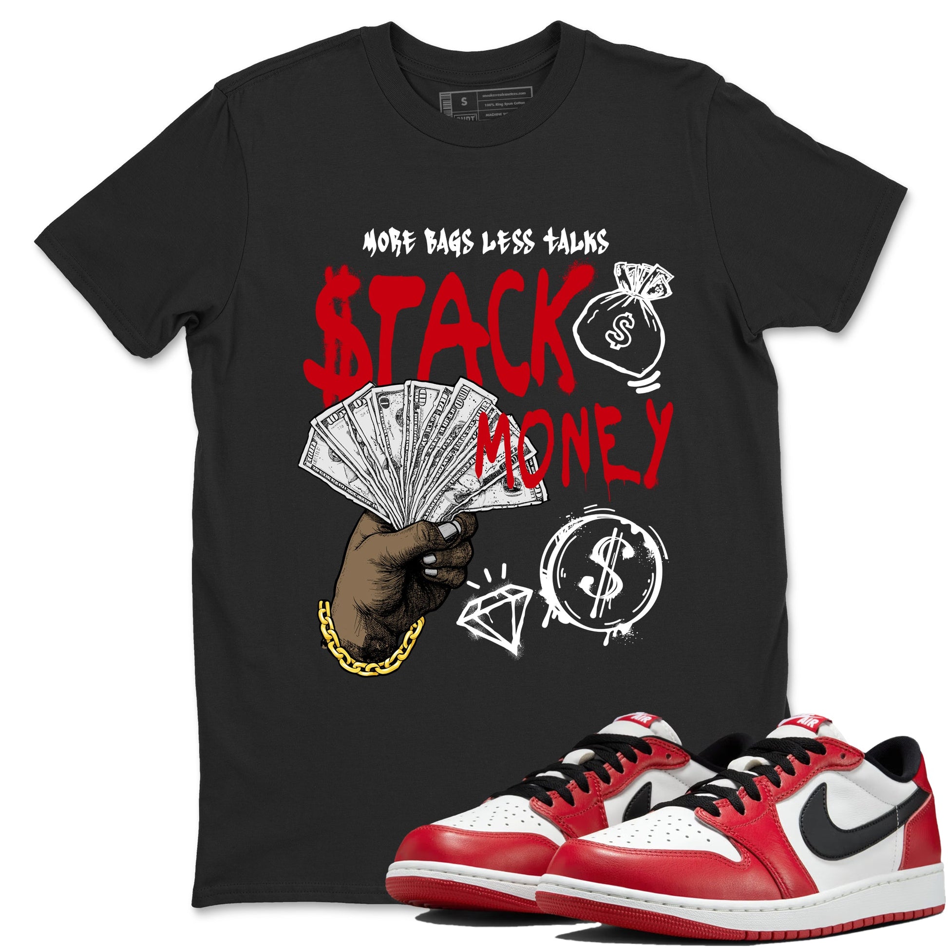 Sneaker match tees – Sneaker Tees To Match Air Jordan 1 Chicago Shoes – Stack Money Tee Black 1