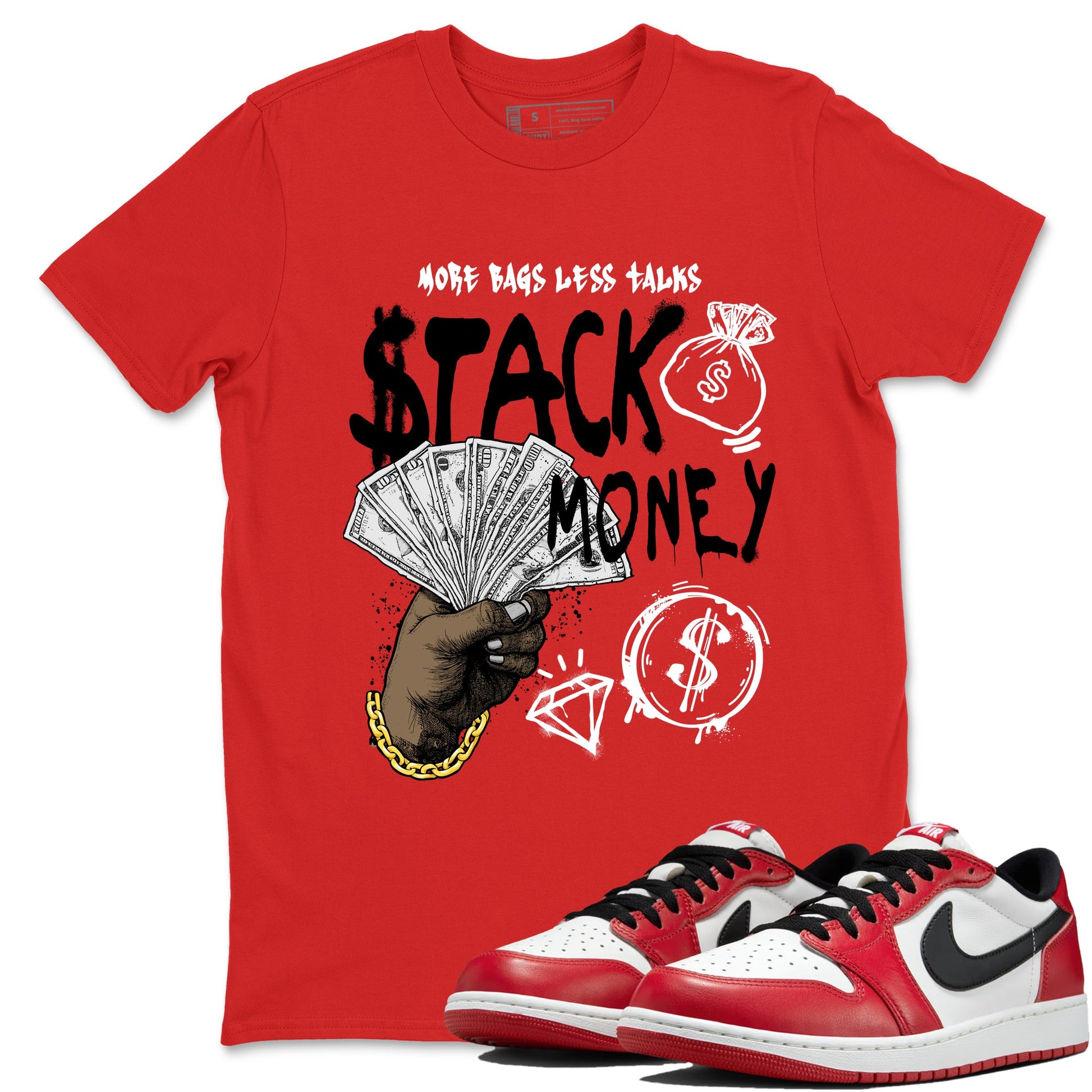 Sneaker match tees – Sneaker Tees To Match Air Jordan 1 Chicago Shoes – Stack Money Tee Red 1