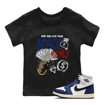 1s Rare Air shirts to match jordans Stack Money sneaker match tees Air Jordan 1 High OG Rare Air Deep Royal Blue match shoes to clothes SNRT Sneaker Tees Youth Baby Black 1 tee