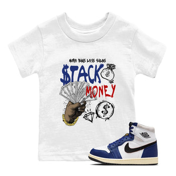1s Rare Air shirts to match jordans Stack Money sneaker match tees Air Jordan 1 High OG Rare Air Deep Royal Blue match shoes to clothes SNRT Sneaker Tees Youth Baby White 1 tee