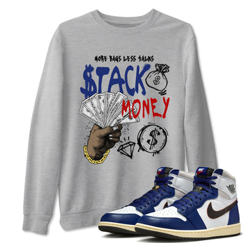 1s Rare Air shirts to match jordans Stack Money sneaker match tees Air Jordan 1 High OG Rare Air Deep Royal Blue match shoes to clothes SNRT Sneaker Tees unisex cotton Heather Grey 1 shirts