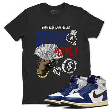 1s Rare Air shirts to match jordans Stack Money sneaker match tees Air Jordan 1 High OG Rare Air Deep Royal Blue match shoes to clothes SNRT Sneaker Tees unisex cotton Black 1 shirts