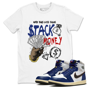 1s Rare Air shirts to match jordans Stack Money sneaker match tees Air Jordan 1 High OG Rare Air Deep Royal Blue match shoes to clothes SNRT Sneaker Tees unisex cotton White 1 shirts