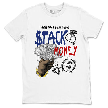 1s Rare Air shirts to match jordans Stack Money sneaker match tees Air Jordan 1 High OG Rare Air Deep Royal Blue match shoes to clothes SNRT Sneaker Tees unisex cotton White 2 shirts