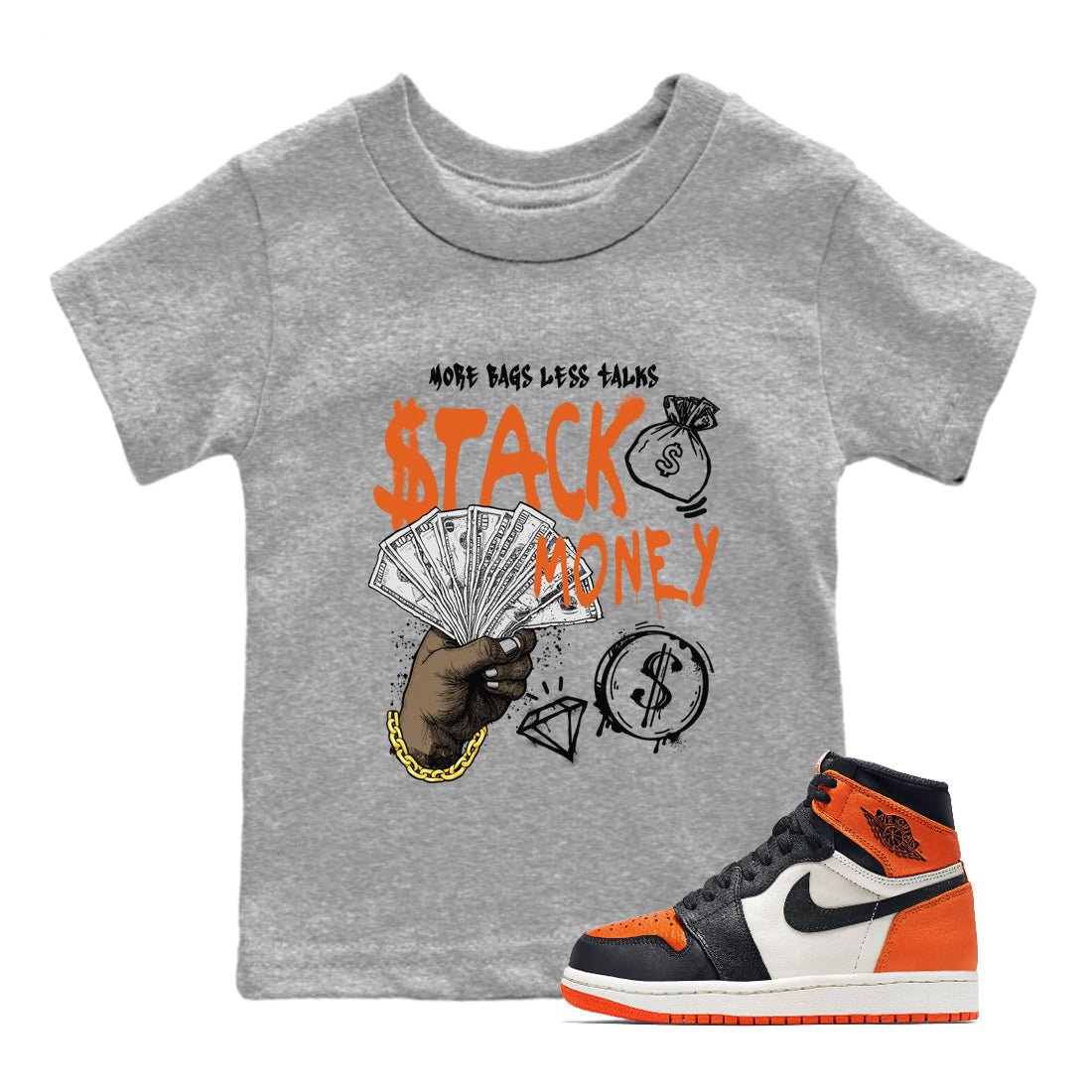 1s Shattered Backboard shirts to match jordans Stack Money sneaker match tees Air Jordan 1 Retro High OG Shattered Backboard match shoes to clothes SNRT Sneaker Tees Youth Baby Heather Grey 1 tee