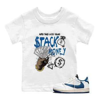 Sneaker Threads – Sneaker Threads To Match Air Jordan 1 Travis Scott Fragment Shoes – Stack Money Kids T-Shirt White 1