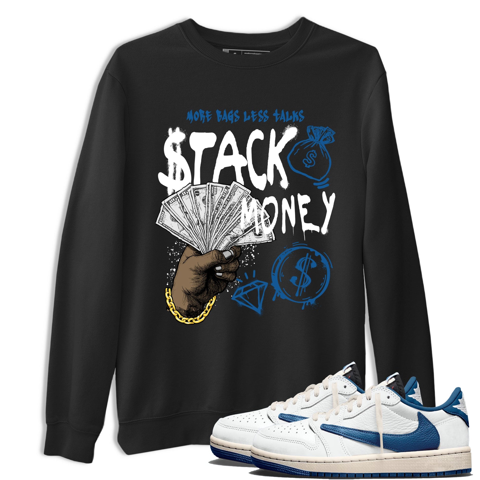 Sneaker Threads – Sneaker Threads To Match Air Jordan 1 Travis Scott Fragment Shoes – Stack Money Tee Black 1
