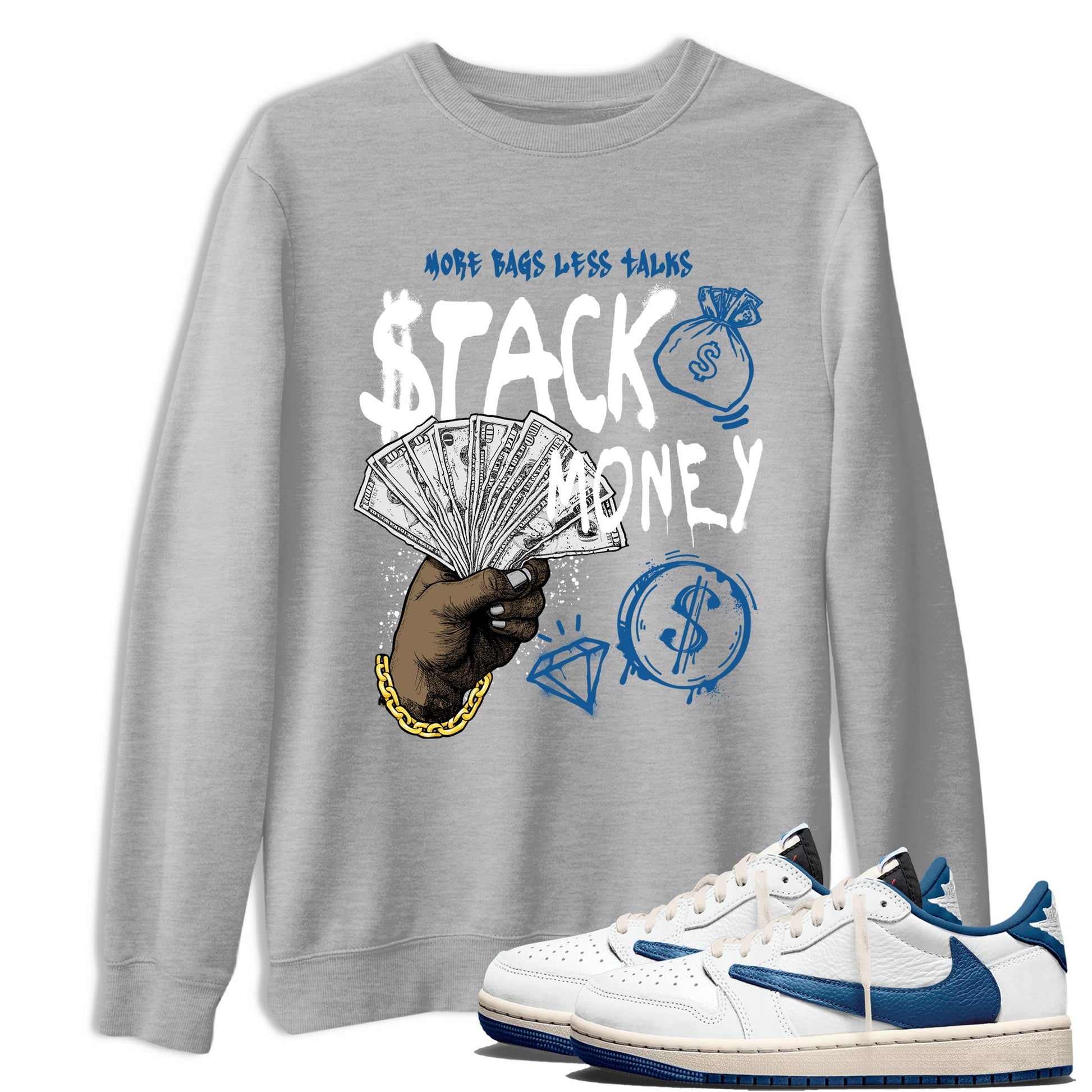 Sneaker Threads – Sneaker Threads To Match Air Jordan 1 Travis Scott Fragment Shoes – Stack Money Tee Heather Grey 1