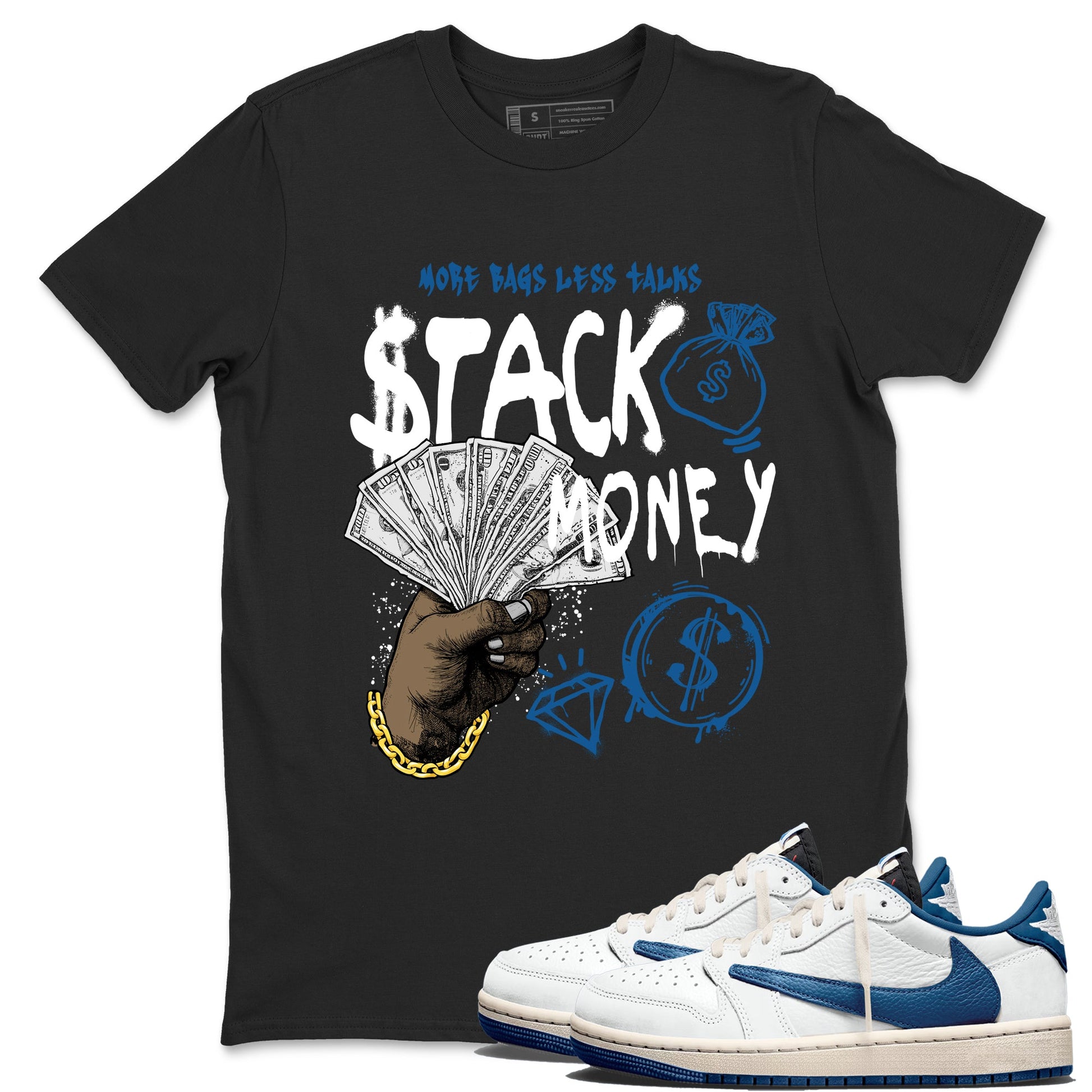 Sneaker Threads – Sneaker Threads To Match Air Jordan 1 Travis Scott Fragment Shoes – Stack Money Tee Black 1