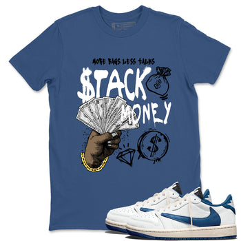 Sneaker Threads – Sneaker Threads To Match Air Jordan 1 Travis Scott Fragment Shoes – Stack Money Tee Denim Blue 1