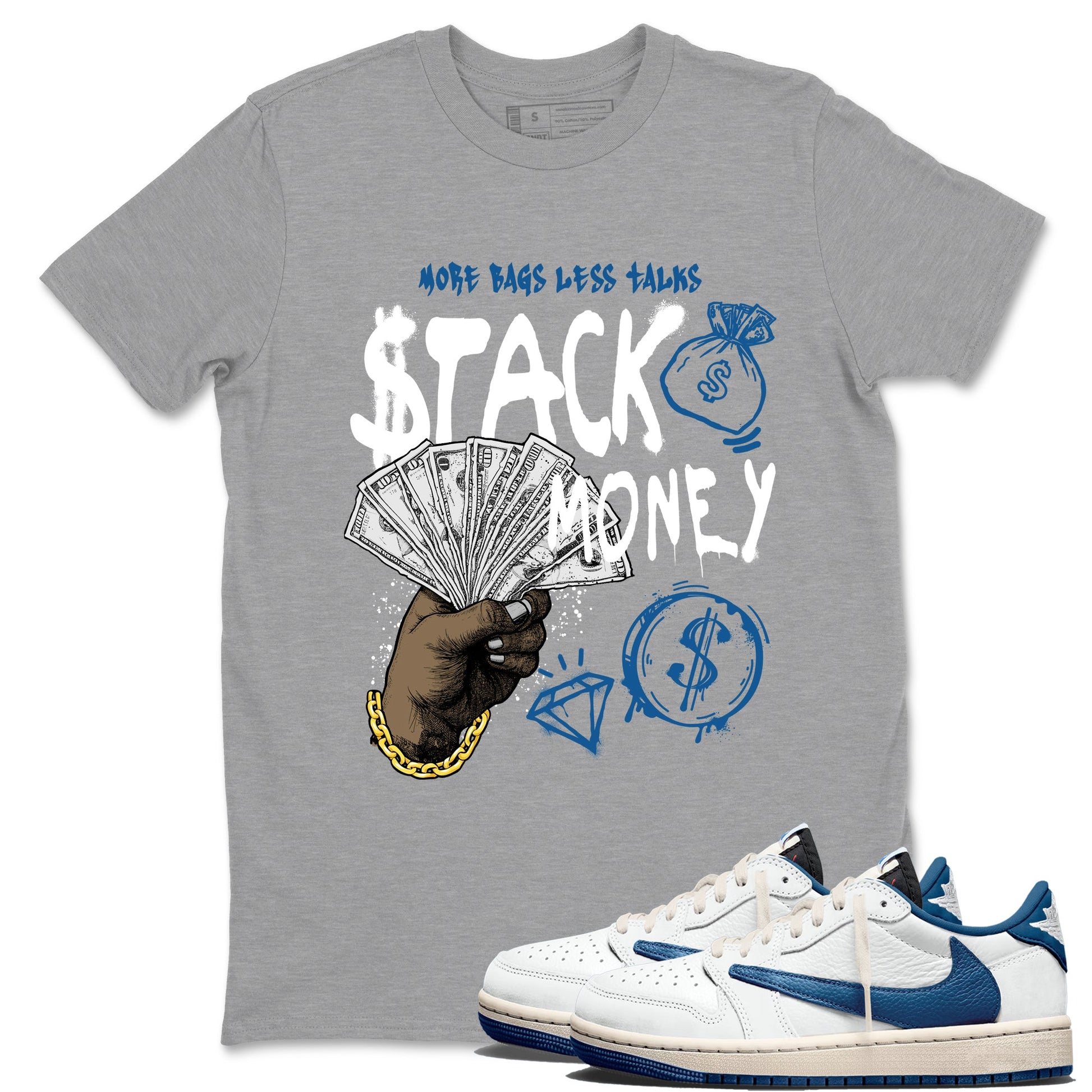 Sneaker Threads – Sneaker Threads To Match Air Jordan 1 Travis Scott Fragment Shoes – Stack Money Tee Heather Grey 1