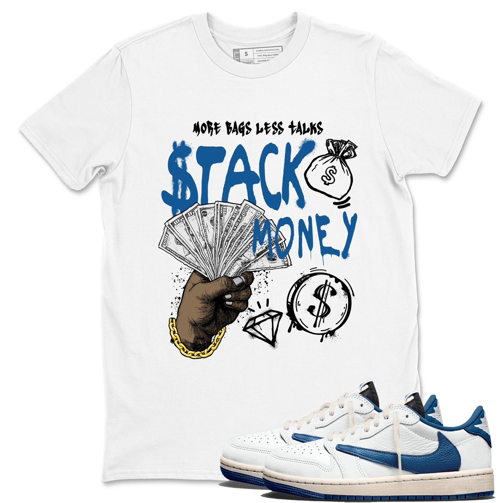 Sneaker Threads – Sneaker Threads To Match Air Jordan 1 Travis Scott Fragment Shoes – Stack Money Tee White 1
