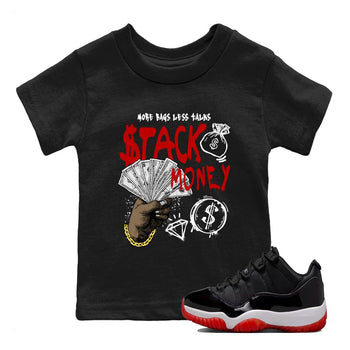 11s Bred shirts to match jordans Stack Money sneaker match tees Air Jordan 11 Retro Bred match shoes to clothes SNRT Sneaker Tees Youth Baby Black 1 tee