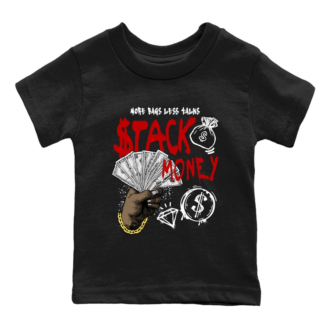 11s Bred shirts to match jordans Stack Money sneaker match tees Air Jordan 11 Retro Bred match shoes to clothes SNRT Sneaker Tees Youth Baby Black 2 tee