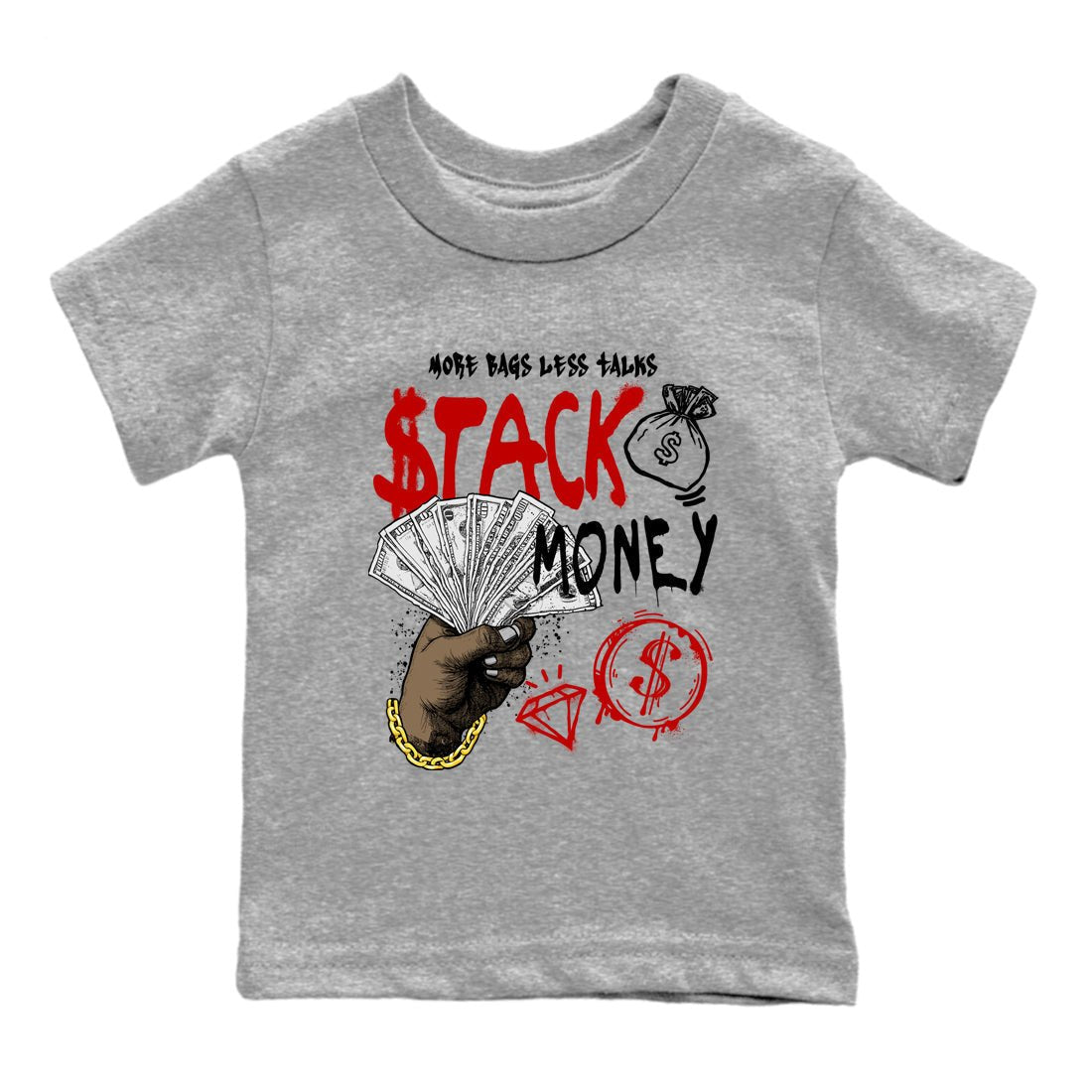 11s Bred shirts to match jordans Stack Money sneaker match tees Air Jordan 11 Retro Bred match shoes to clothes SNRT Sneaker Tees Youth Baby Heather Grey 2 tee