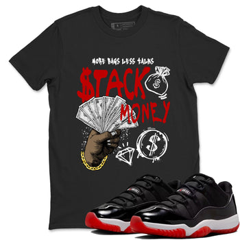 11s Bred shirts to match jordans Stack Money sneaker match tees Air Jordan 11 Retro Bred match shoes to clothes SNRT Sneaker Tees unisex cotton Black 1 shirts