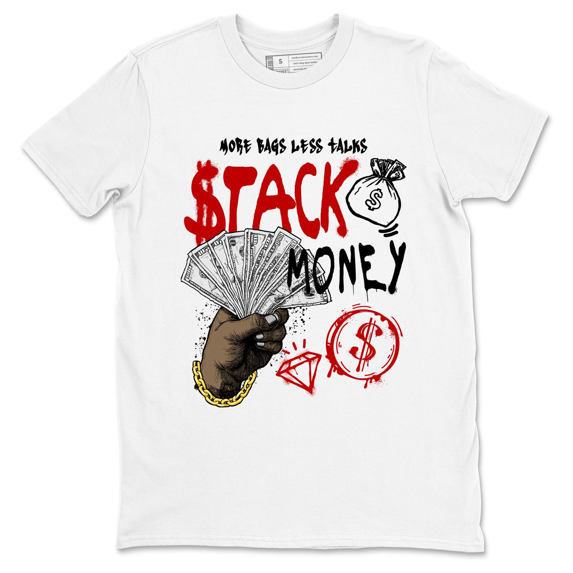 11s Bred shirts to match jordans Stack Money sneaker match tees Air Jordan 11 Retro Bred match shoes to clothes SNRT Sneaker Tees unisex cotton White 2 shirts