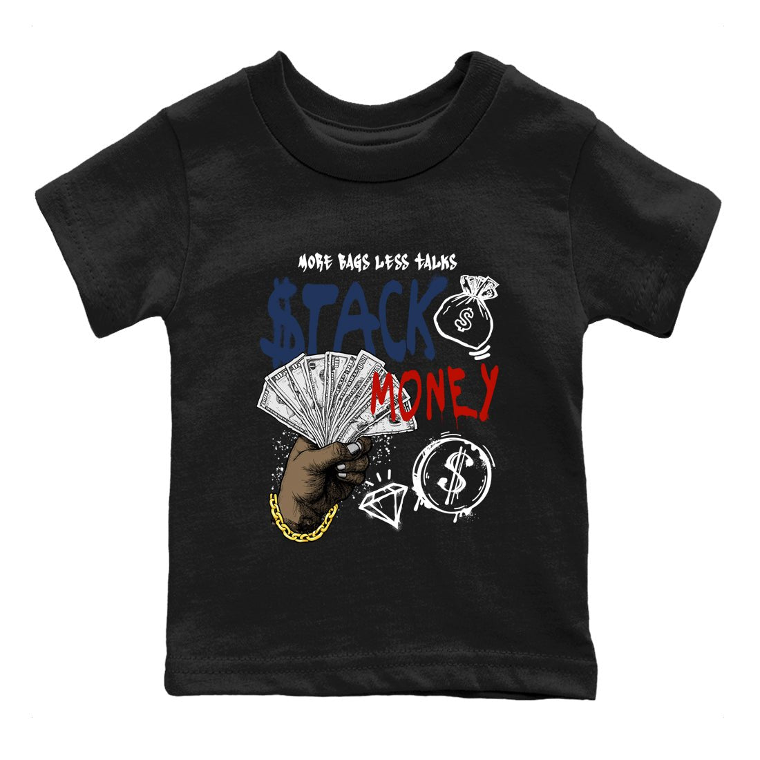 Sneaker match tees – Sneaker Tees To Match Air Jordan 11 Rare Air Shoes – Stack Money Kids T-Shirt Black 2