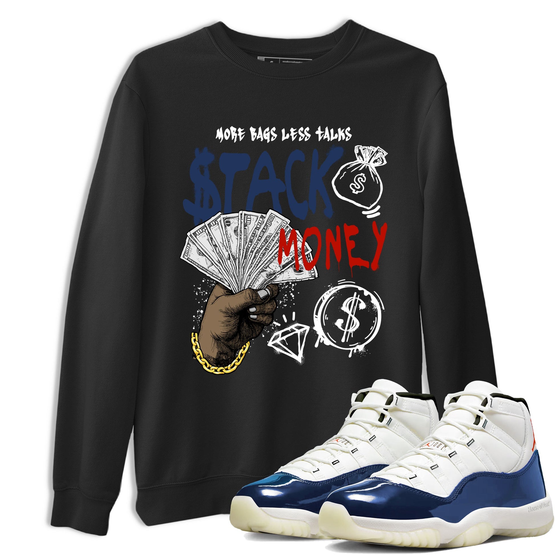 Sneaker match tees – Sneaker Tees To Match Air Jordan 11 Rare Air Shoes – Stack Money Tee Black 1