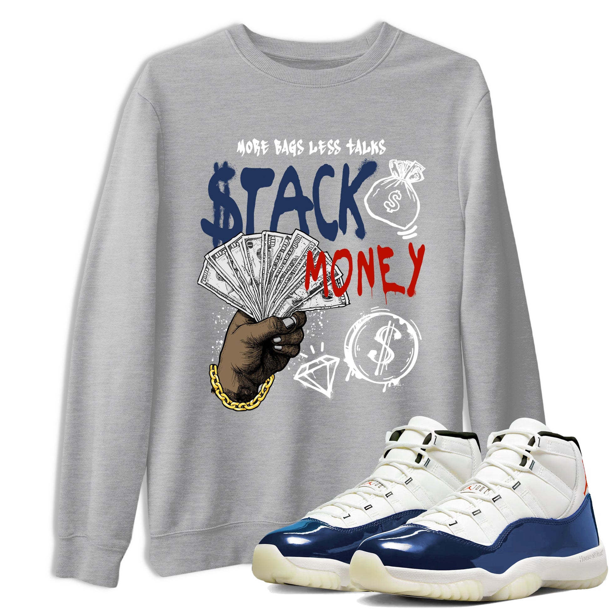 Sneaker match tees – Sneaker Tees To Match Air Jordan 11 Rare Air Shoes – Stack Money Tee Heather Grey 1